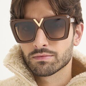 New! Valentino V GOLD || VLS 161B, Elegant Brown Sunglasses, Authentic